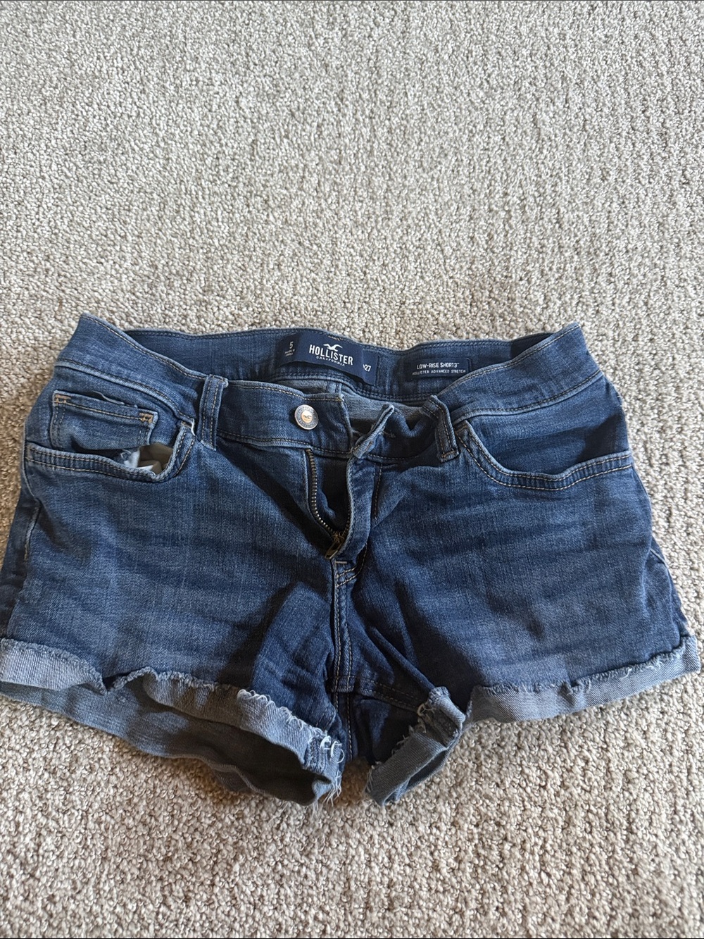 Hollister Dark Blue Denim Frayed Hem Women's Shorts